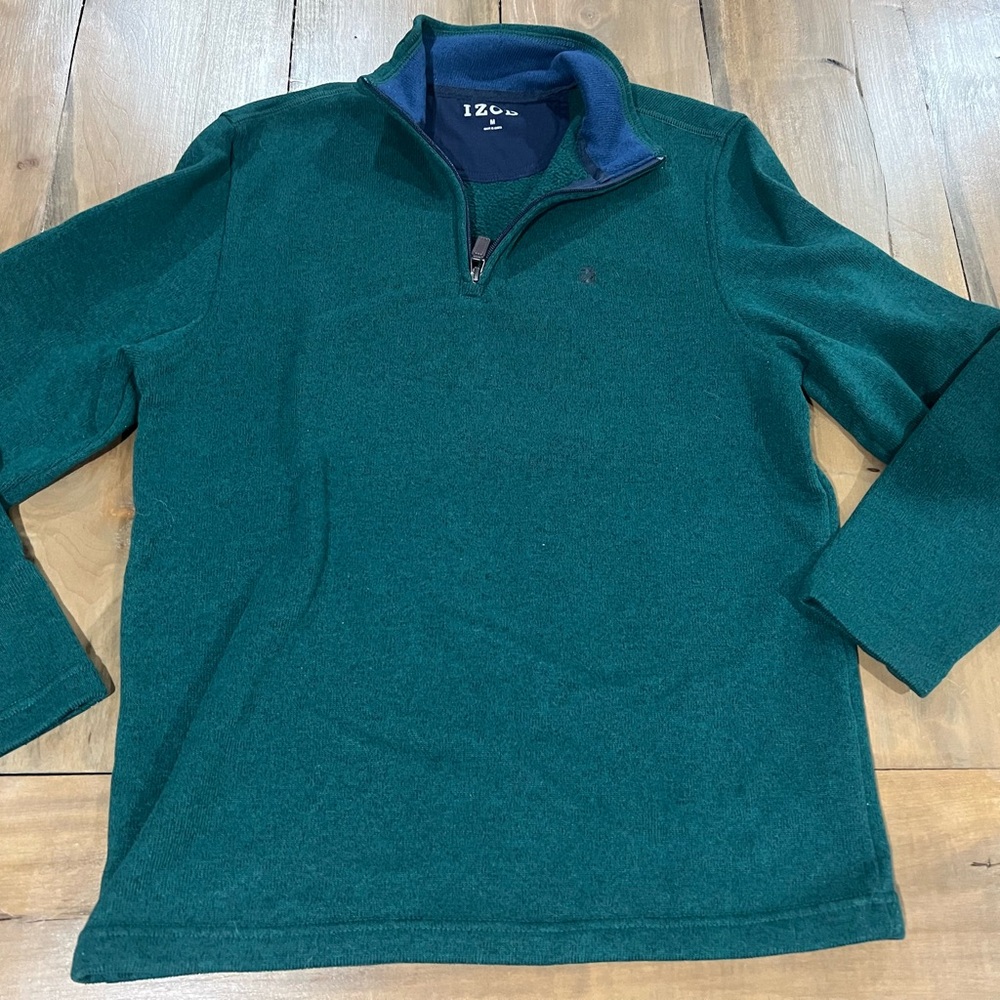 Izod Men’s Fleece Quarter Zip Pullover, Size Medium, Hunter Green